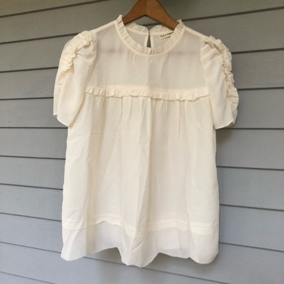 Ulla Johnson Blouse Silk Ivory Ruffles Sleeves Babydoll Isle US 0 - Picture 4 of 14